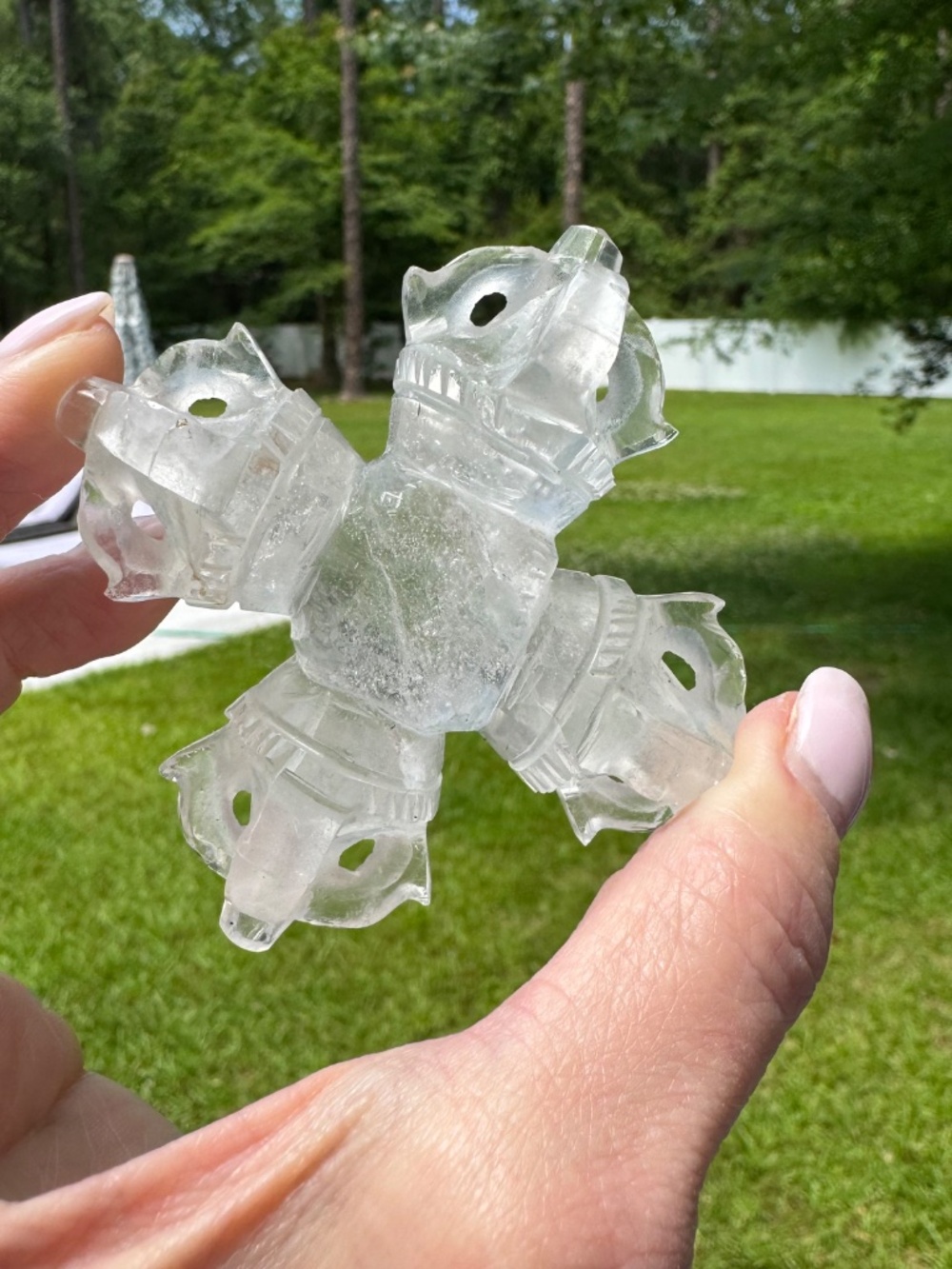 Hand Carved Crystal Quartz Double Dorje - Picture 2 of 4